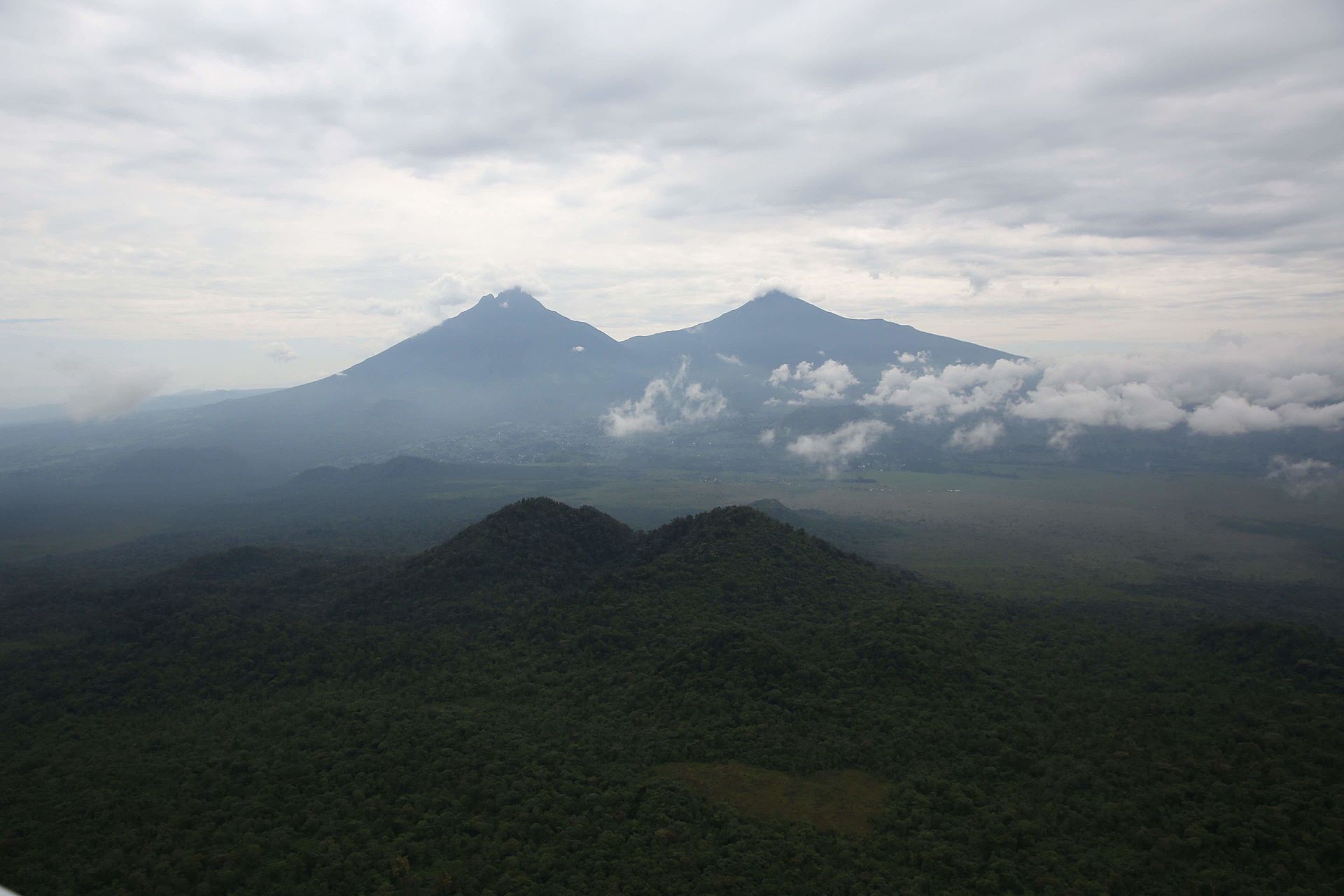 Mount Mikeno in the Democratic Republic of the Congo and Mount Karisimbi in Rwanda