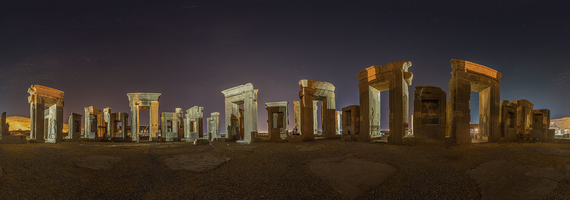 The stone ruins and surrounding landscape at Persepolis in Iran