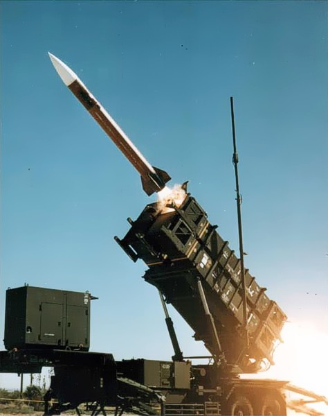 A Patriot air-defence missile launching from a battery